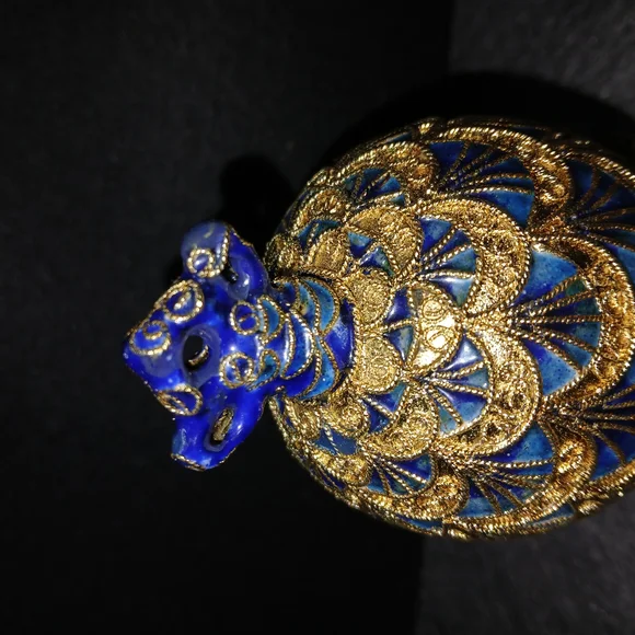 Elegant Gold and Blue Filigree Egg Ornament Decor